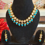 Kundan Necklace with Turquoise Blue Hanging