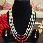Triple String Drop Shaped Pearls Necklace - Image 2