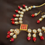 Kundan Necklace with Red Meenakari Pendant - Image 5