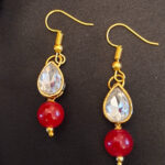 Kundan Necklace with Red Meenakari Pendant - Image 4