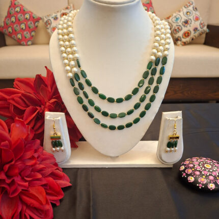 Triple Layered Pearls n Beads Necklace